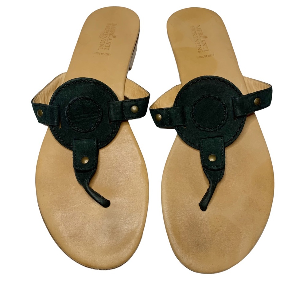 Mercanti Fiorentini Black Suede Medallion Slip On Sandals Size 10 Made In Italy